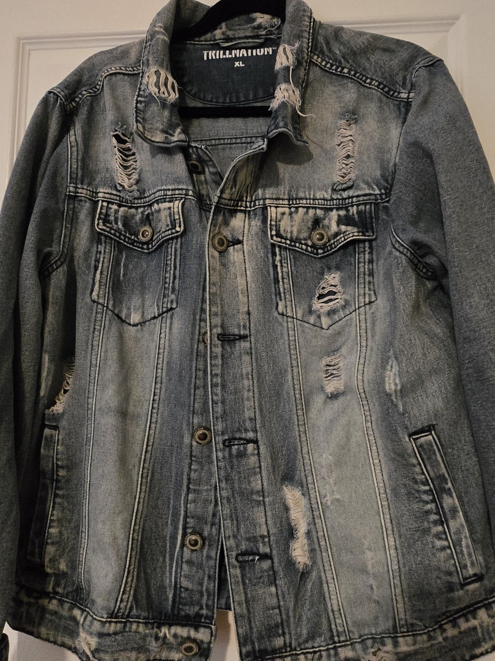 Trillnation Men’s Distressed Light Blue Denim Jacket